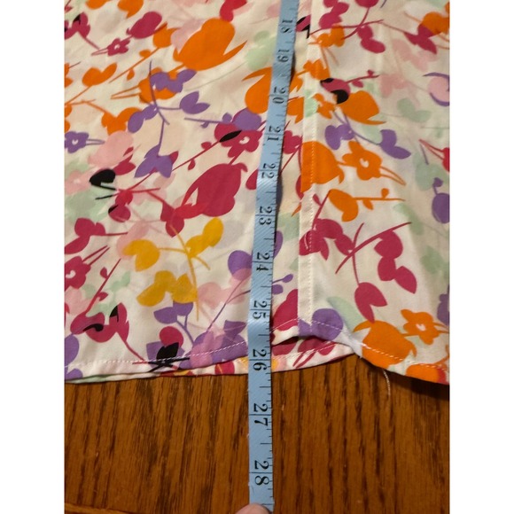 W5 Floral Print Blouse Tunic Top XL White Pink Orange Purple Short Sleeve - Picture 8 of 8